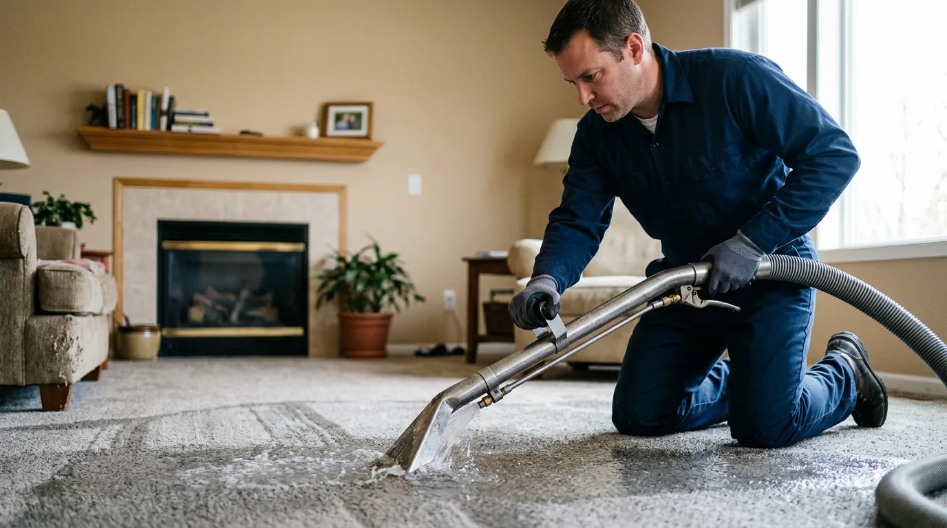 Water damage restoration technician working near Kampsville, IL